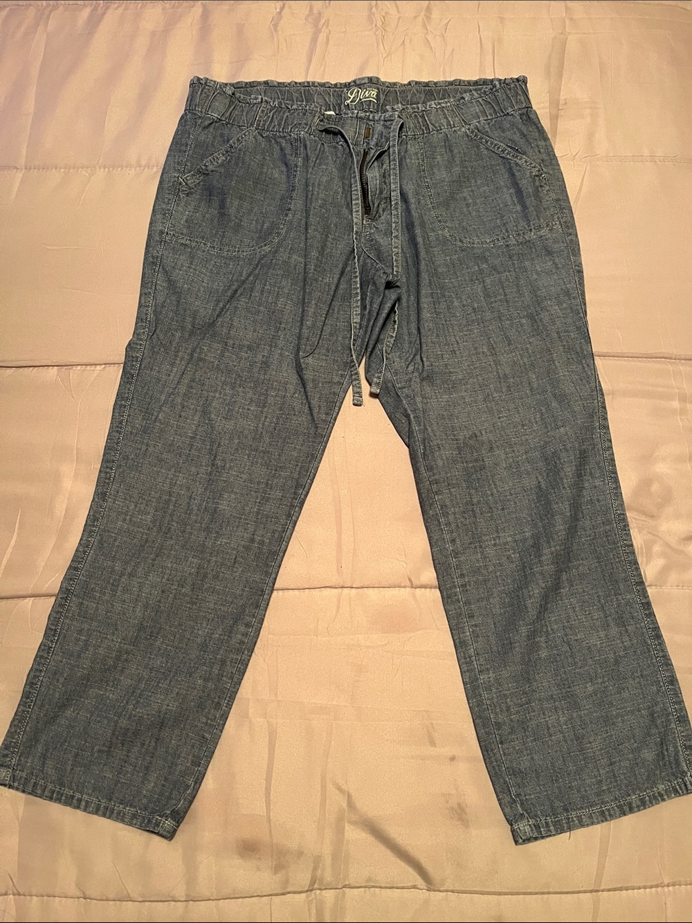 Old Navy- Diva Chambray Drawstring Ankle Jeans - Indigo Blue